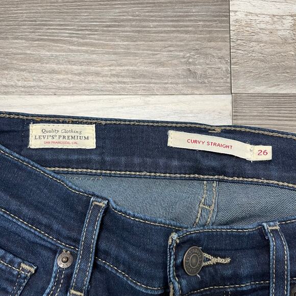 Levis Premium Dark Wash Blue Womens 26x27 Curvy Straight Stretch Jeans Red Tab - Picture 4 of 15